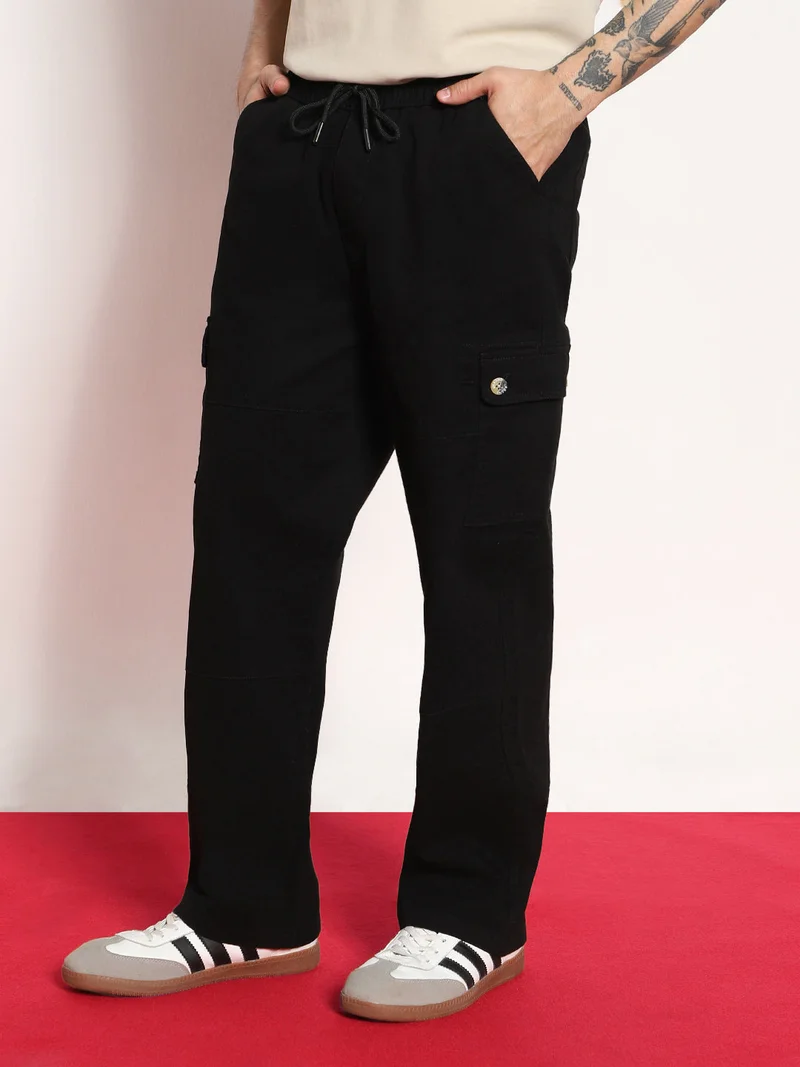 Urbano Fashion  Urbano Fashion Men's Black Loose Baggy Fit Cargo Jogger Chino Pant with 6 Pockets Stretchable for Men | Best Price UAE